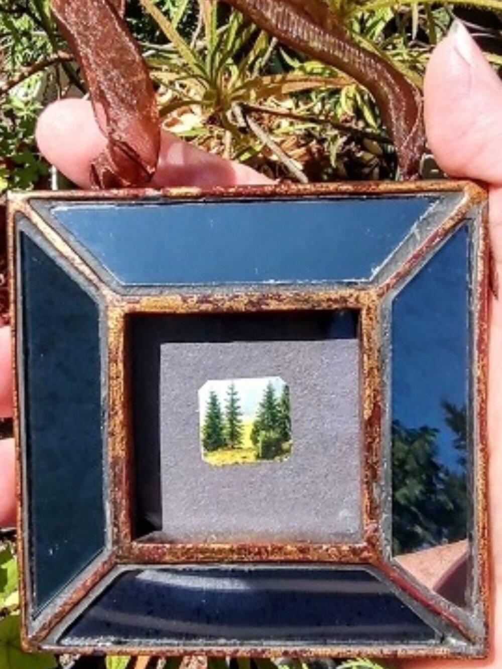 Small Mirrored Picture Frame Ornament with Ribbon